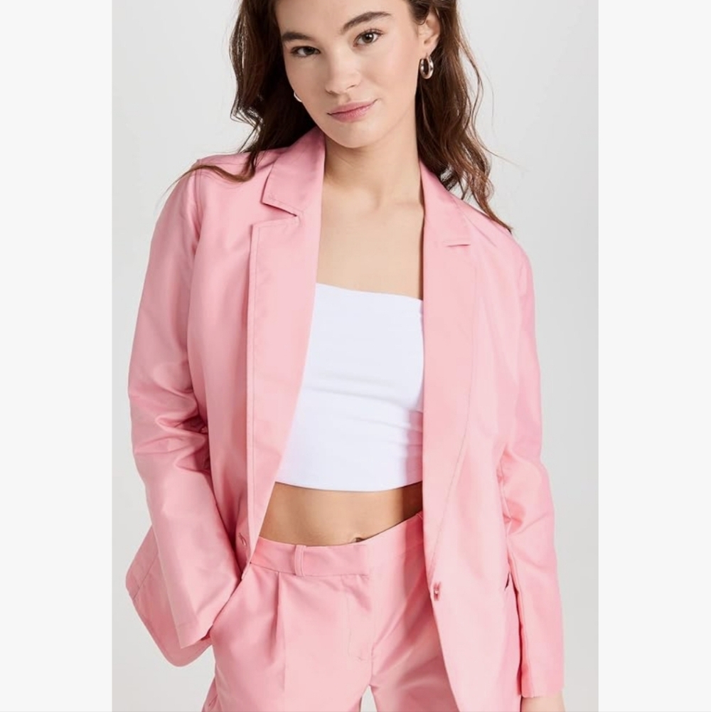 Amanda Uprichard | Grady Pink Blazer Revolve Nylon Small Oversized - Picture 1 of 16